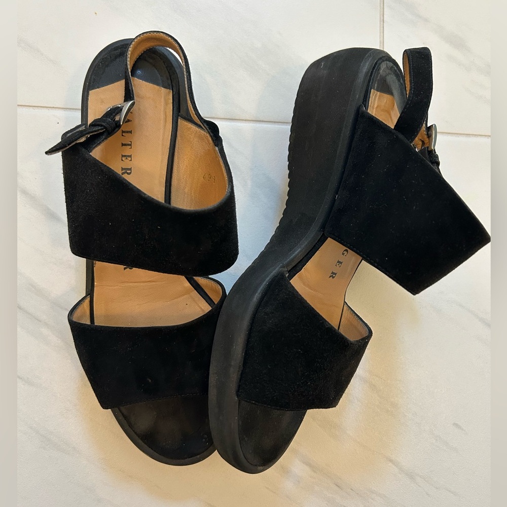 Walter Steiger Suede Wedge Black Chunky Sandals